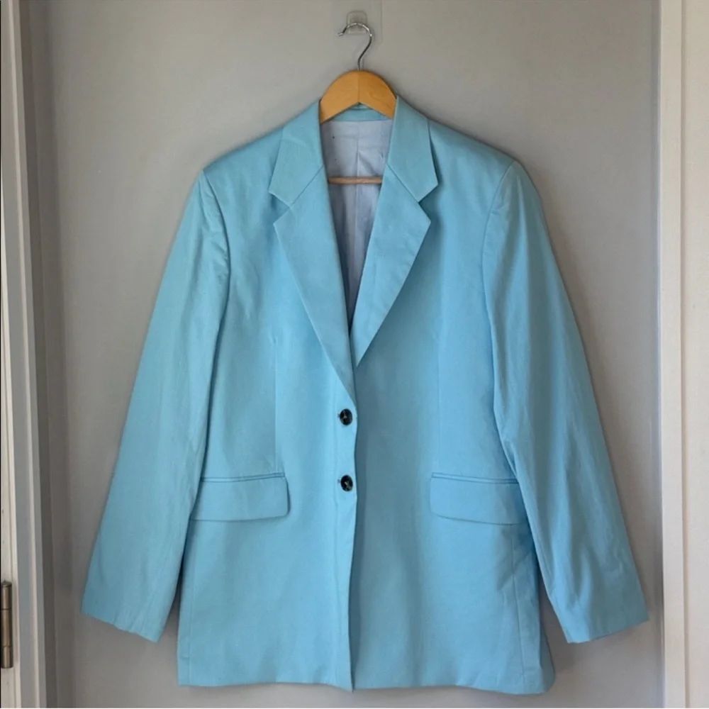 FRAME Sky Blue Oversized Poplin Blazer Jacket